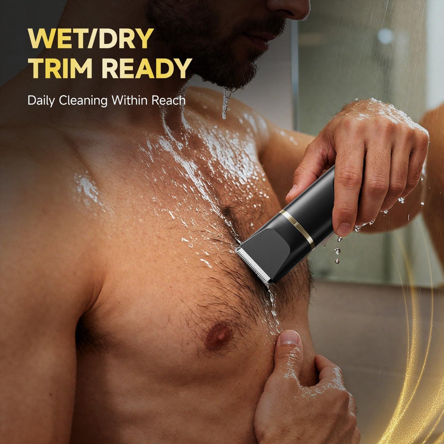 tiovara Beard Trimmer for Men, IPX7 Waterproof Body Hair Trimmer Electric Razor Shaver Body Grooming Kit Wet/Dry Use for Groin, Nose, Ear Hairs, Beard, Legs, Chest (Black)