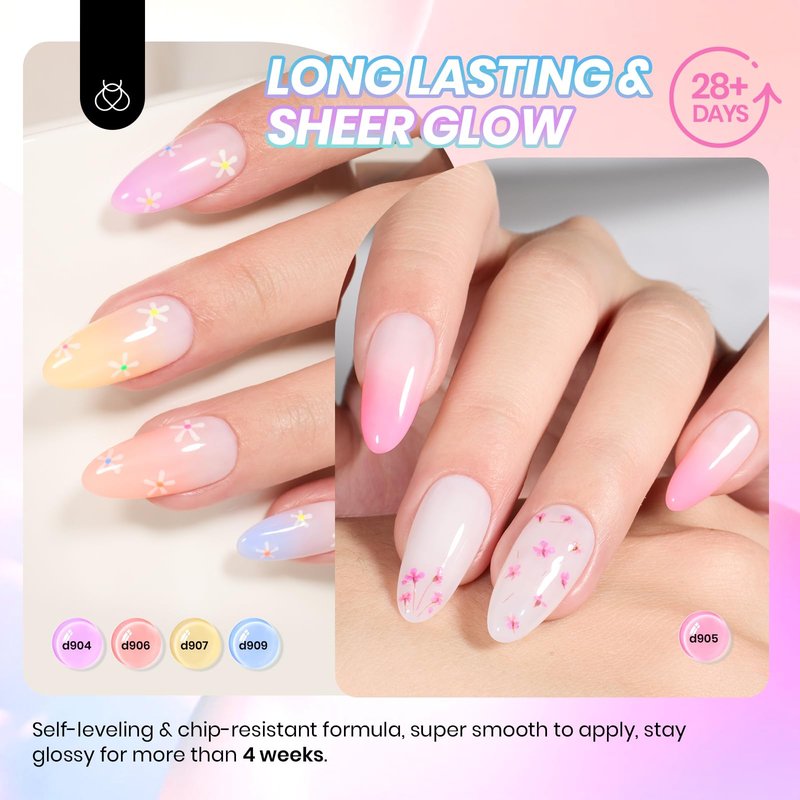 Beetles Pastel Gel Nail Polish Set - 6 Colors Spring Jelly Gel Polish Kit Pink Blue Purple Orange Yellow Green Sheer Translucent Effect Soak Off UV Macaron Dream Nail Art DIY Gift for Women