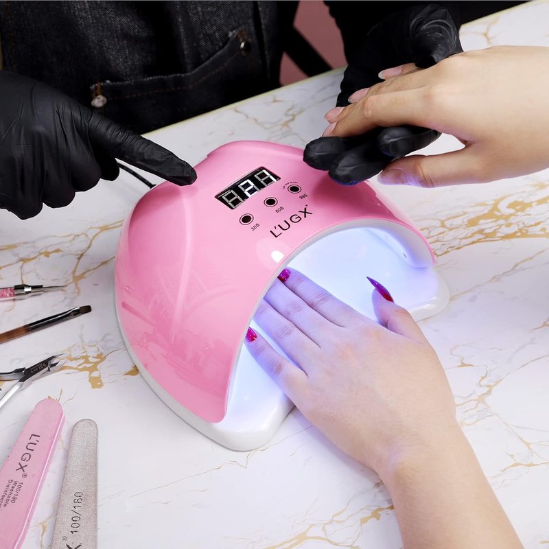 L'UGX 48W UV LED Nail Lamp - Fast Gel Nail Polish Curing with 3 Timers | Perfect for Home Salon Use (Pink)