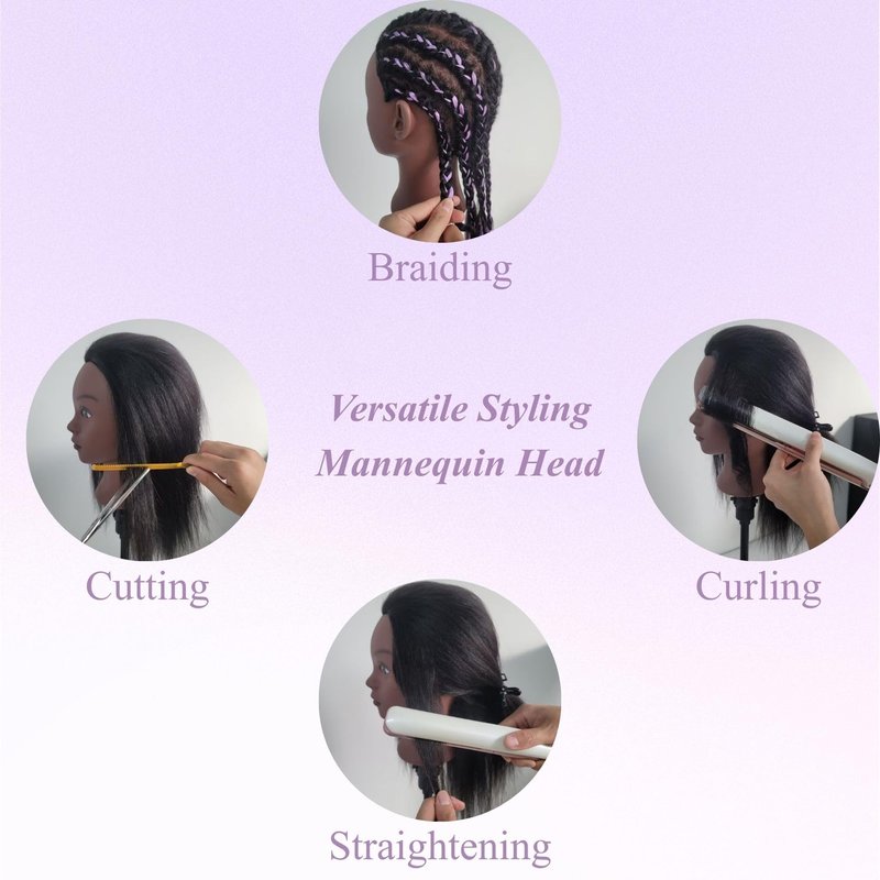 16" Black Mannequin Head with 100% Real Hair, Cosmetology Doll Training Mannequin Head for Hair Styling, Braiding Mannequin Head with Stand