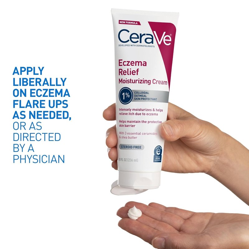 CeraVe Eczema Relief Moisturizing Cream with Colloidal Oatmeal, Shea Butter & Vitamin E For Dry Skin & Itchy Skin Relief, Steroid Free & Paraben Free, 8oz