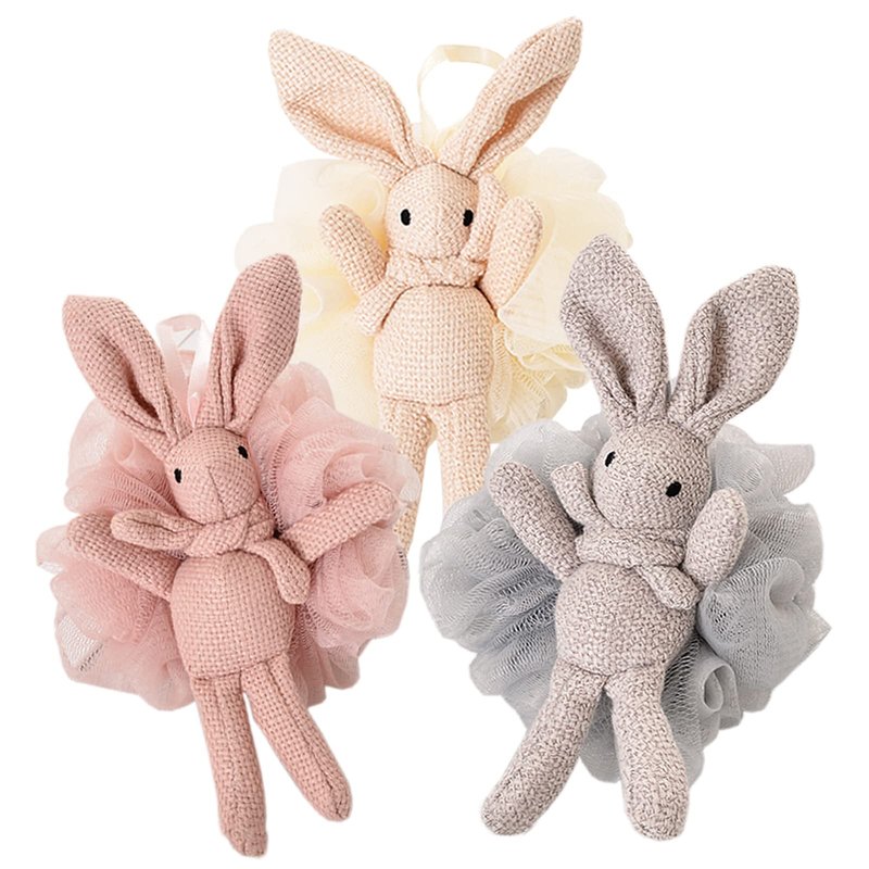 Loofah for Kids Bath Sponge for Kids Loofah Girls Cute Animal Bunny Gift Set - Pink, White, Grey - Shower Loofah for Women Yisella