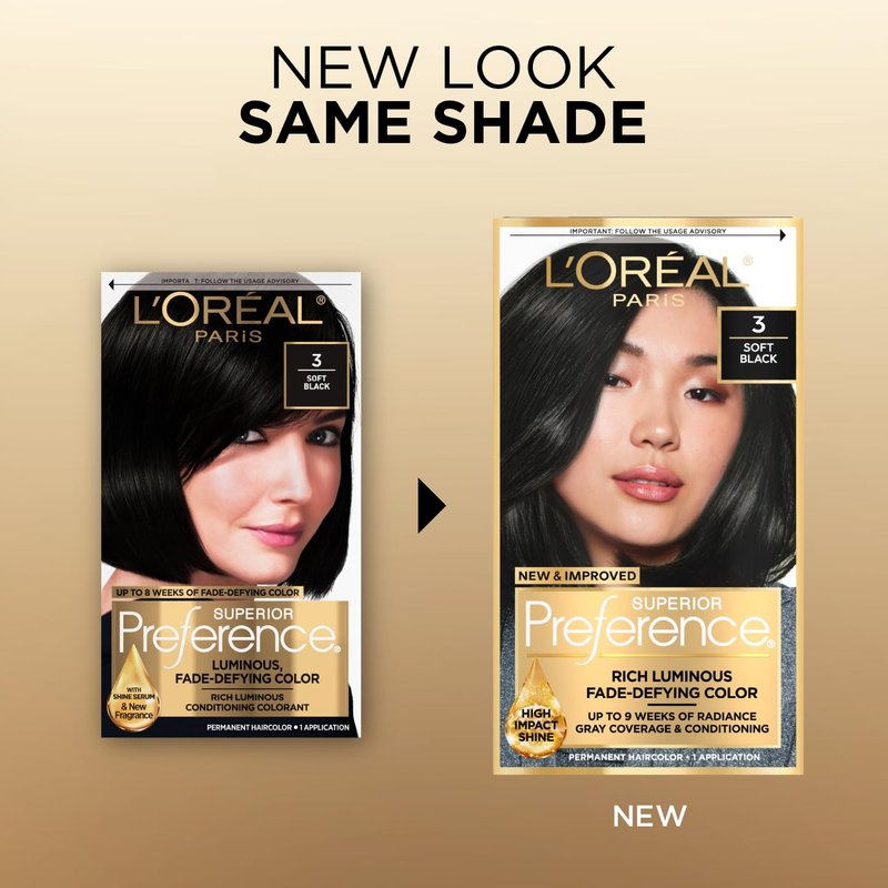 L'Oréal Paris Hair Color - Superior Preference Luminous Fade-Defying Dye, Soft Black 3 | Lasts Up to 9 Weeks