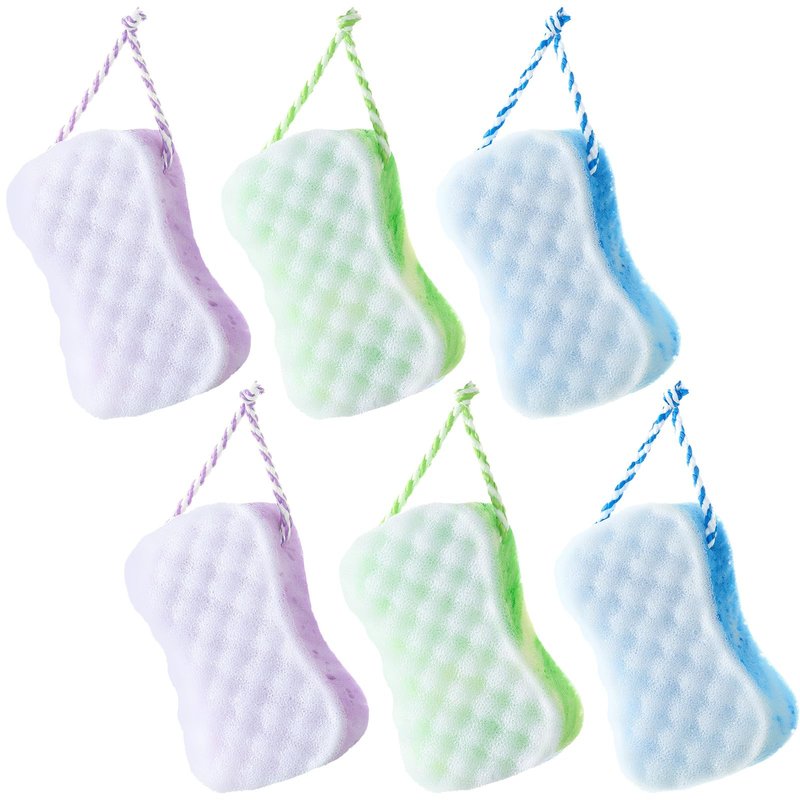 Boao 6 Pcs Bath Sponge for Women, Men Exfoliating Loofahs Body Scrubber Shower Sponges Big Pouf Foam Sponges to Spa Reusable Bathing Accessories(Fresh Color)