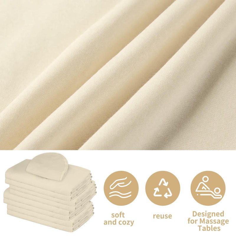 4 Sets Premium Microfiber Massage Table Sheets Set 3 Piece Set Includes Massage Table Cover Fitted Sheet and Fitted Face Rest Cover, Beige