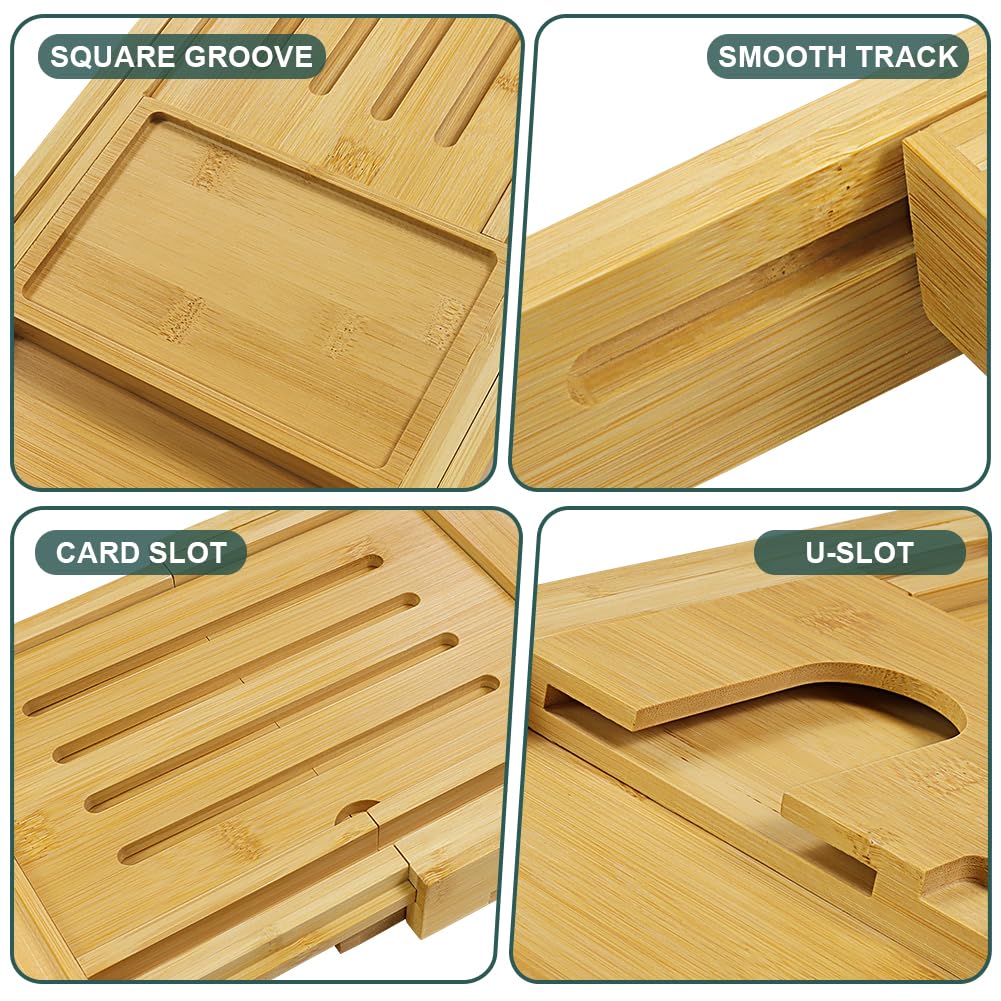 BFTOU Bamboo Bathtub Tray Expandable Bath Table Tray Bathtub Caddy for Relaxing SPA Bathroom Accessories for House Warming Shower