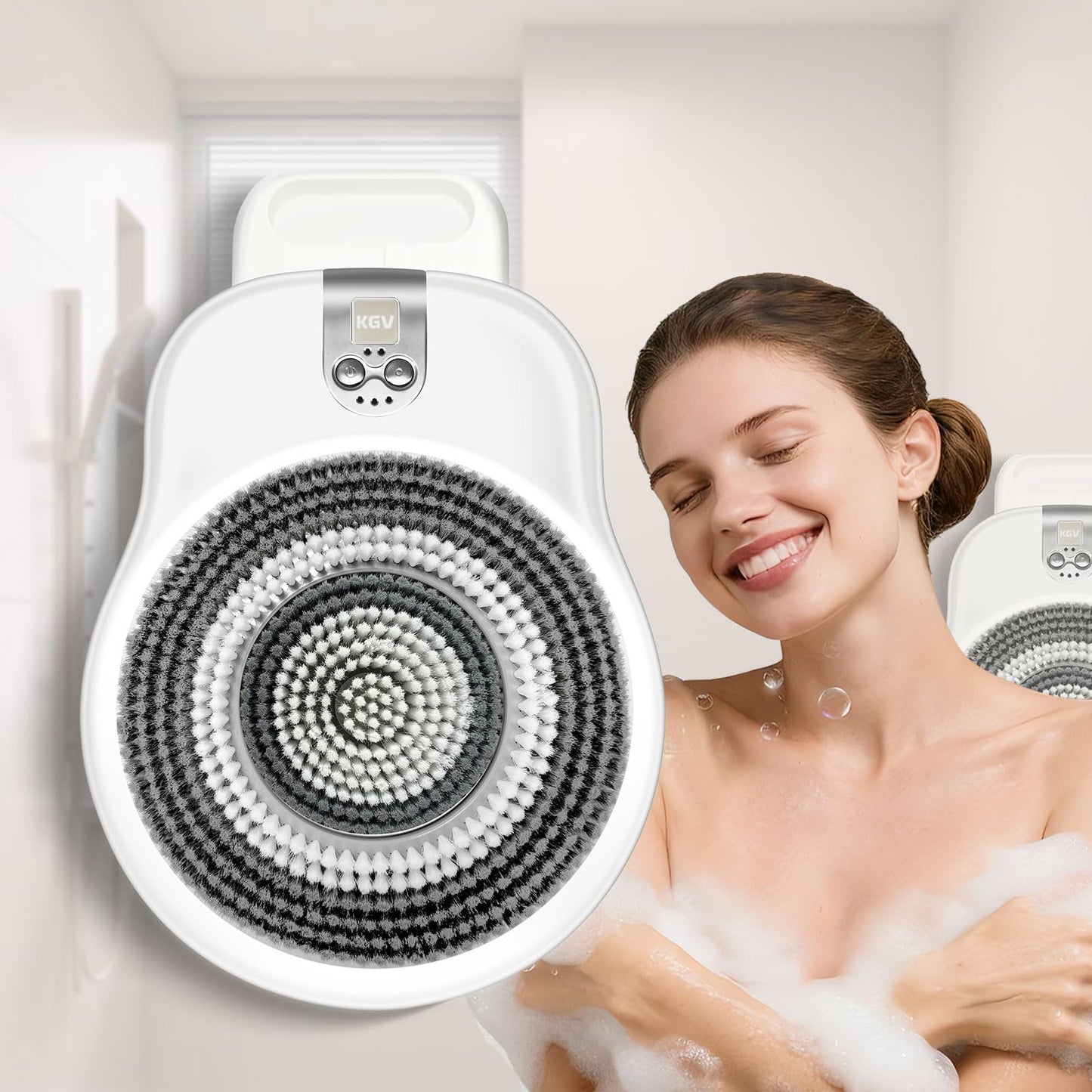 Electric Shower Brush for Body -Wall Mounted Back Scrubber for Shower – Exfoliating Soft Bristles, Hands-Free Wall-Mounted Design, Back Scrubber for Shower, Perfect for Men and Women, Easy to Install