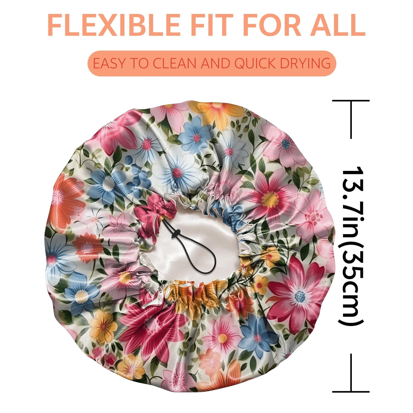 BHAHB Shower Cap Reusable Double Layer Adjustable Elastic Waterproof EVA Hair Bath Caps for Women Girls Cute Aesthetic-Flowers