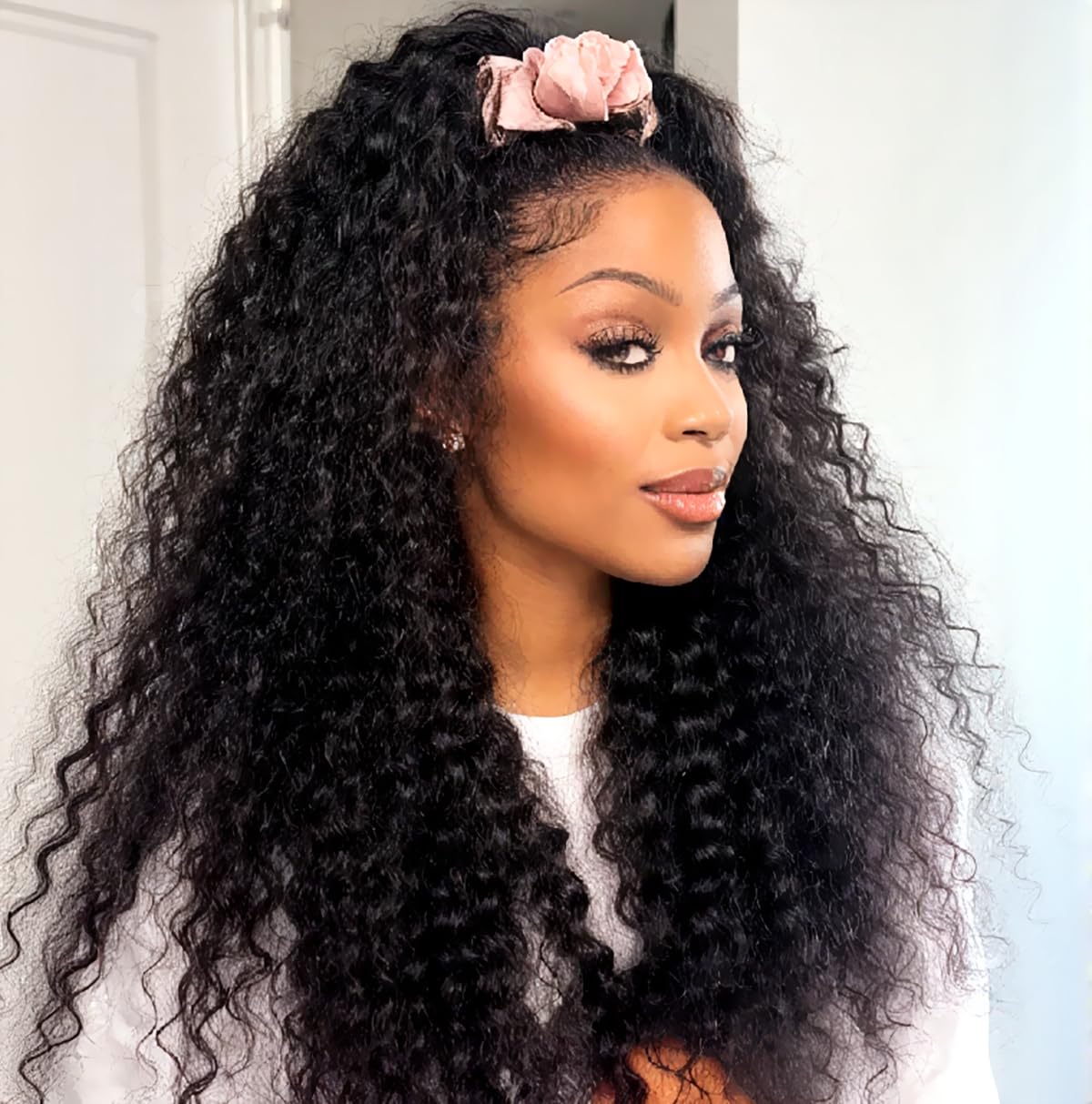 XSY Half Wig Human Hair Deep Wave 3 In 1 Curly Half Wigs for Black Women Wear Go Glueless Headband Wig Beginner Friendly 180% Density 24 Inch