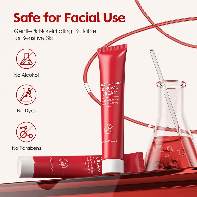 Facial Hair Removal Cream for Women, 2-in-1 Facial Hair Remover Cream with Soothing Creams for Sensitive Skin, Gentle & Painless Depilatory Creams for Face Upper Lip Chin, For Smooth Skin 0.34 Fl Oz
