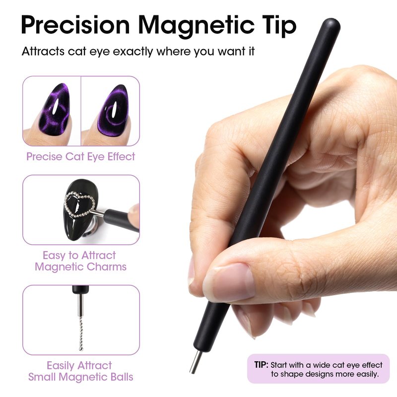 Gellen Cat Eye Magnet for Nails, Strong Magnetic Nail Magnet Set with Double Ended Magnet Pen, 8mm 10mm Ball Magnets, French Tip Cat Eye Guide Plate, Bunny & Heart Design Plates for Gel Nail Polish