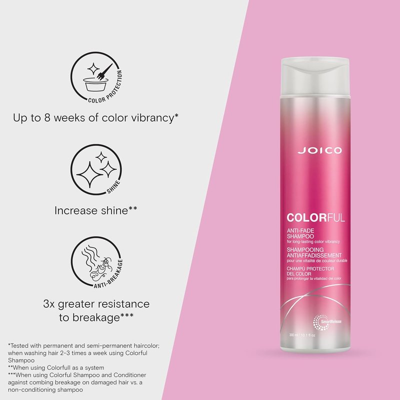 Joico Colorful Anti-Fade Shampoo | For Color-Treated Hair | Preserve Hair Color & Vibrancy Long-Term | Boost Shine & Reduce Breakage | Sulfate Free | With Camellia Oil & Pomegranate Extract