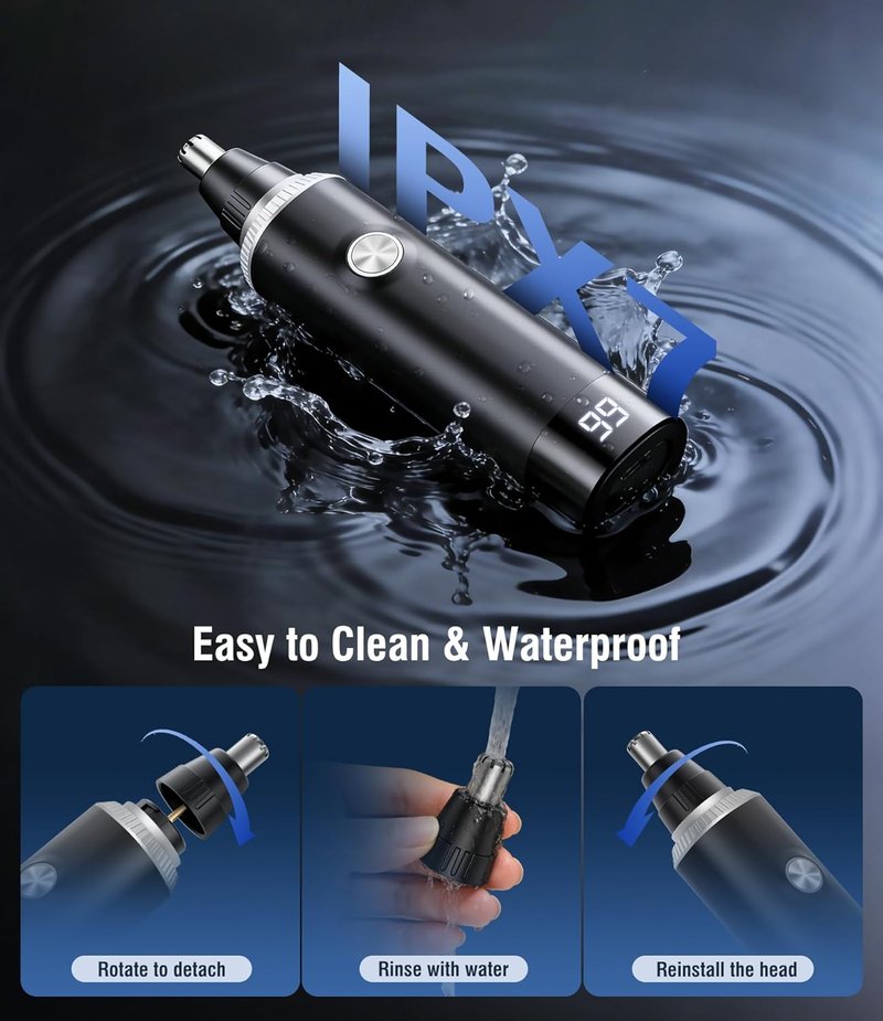 Nose Hair Trimmer for Men, 3-in-1 Professional Painless Rechargeable Eyebrow & Facial Hair Trimmer for Men Women, Multifunctional Trimmer with Powerful Motor and Dual-Edge Blades, IPX7 Waterproof