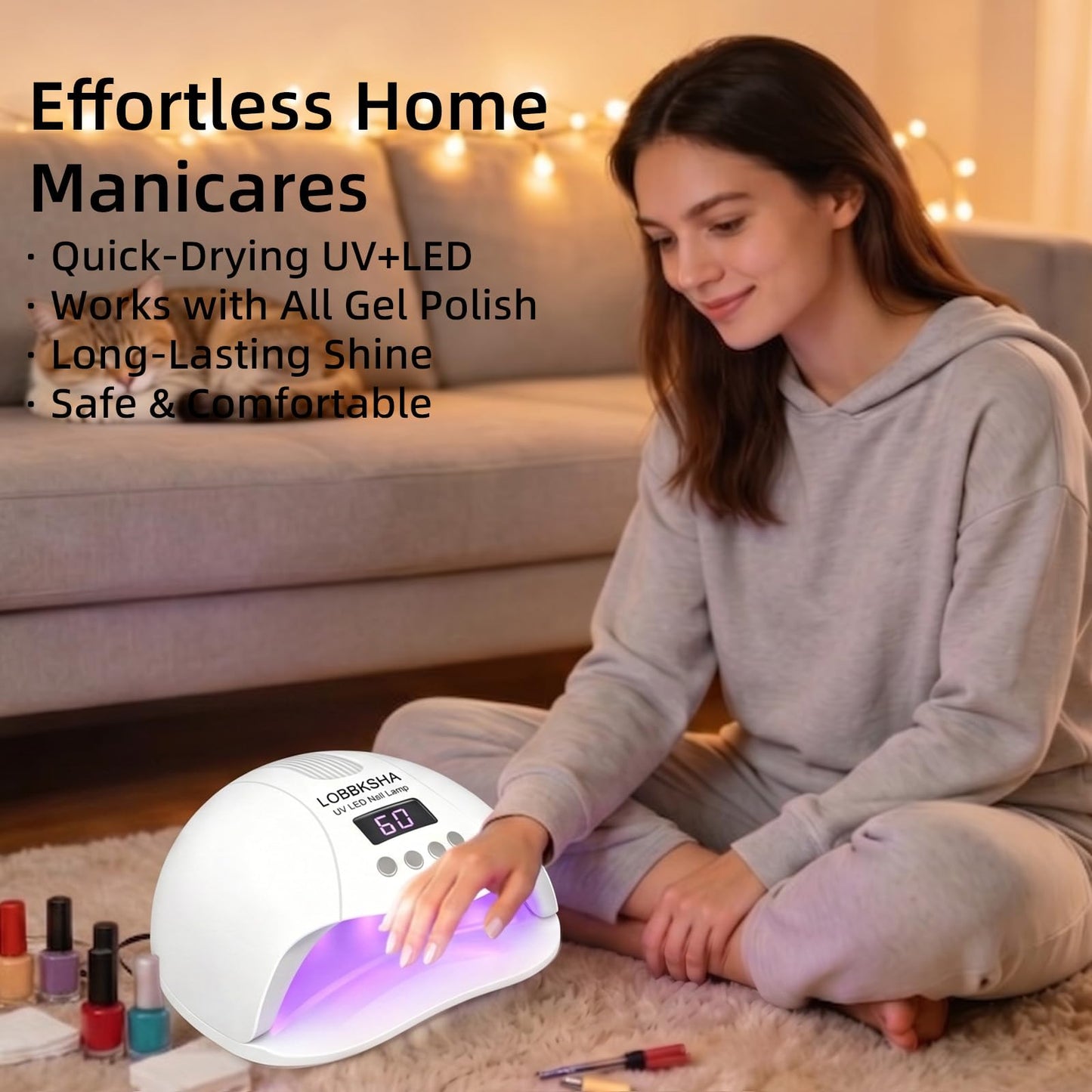 UV LED Nail Lamp, 280W Fast Curing Gel Nail Dryer for Gel Polish, Rhinestone Glue, Solid & Liner Gel, 4 Timers & Spacious Chamber with Smart Sensor, Professional 45Pcs LEDs for Home Salon Use