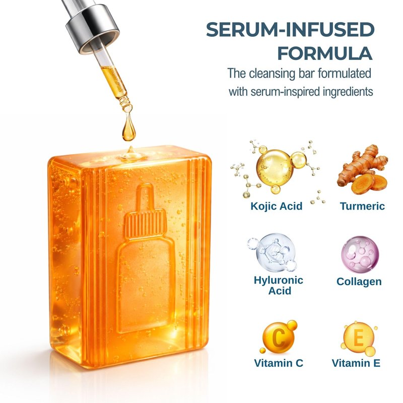ALARGA Kojic Acid Serum Soap with Turmeric – Dark Spot Remover & Serum Infused Brightening Bar with Hyaluronic Acid, Collagen, Vitamins C, Vitamin E - 3.5 Oz