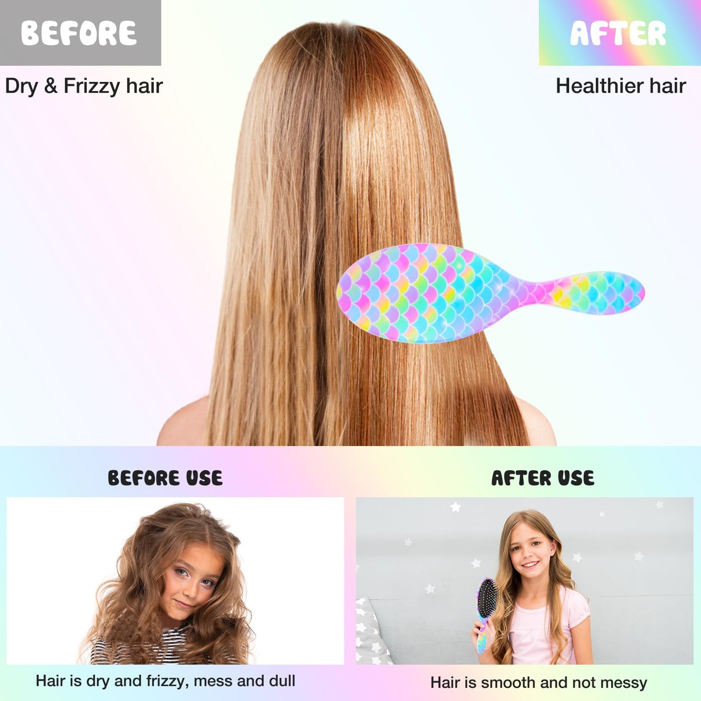Kids Hair Brush Girls, Toddler Wet Dry Detangling Hair Brush for Curly Thick Hair Pain-Free Comb Girls Kids Women Unicorn Mermaid