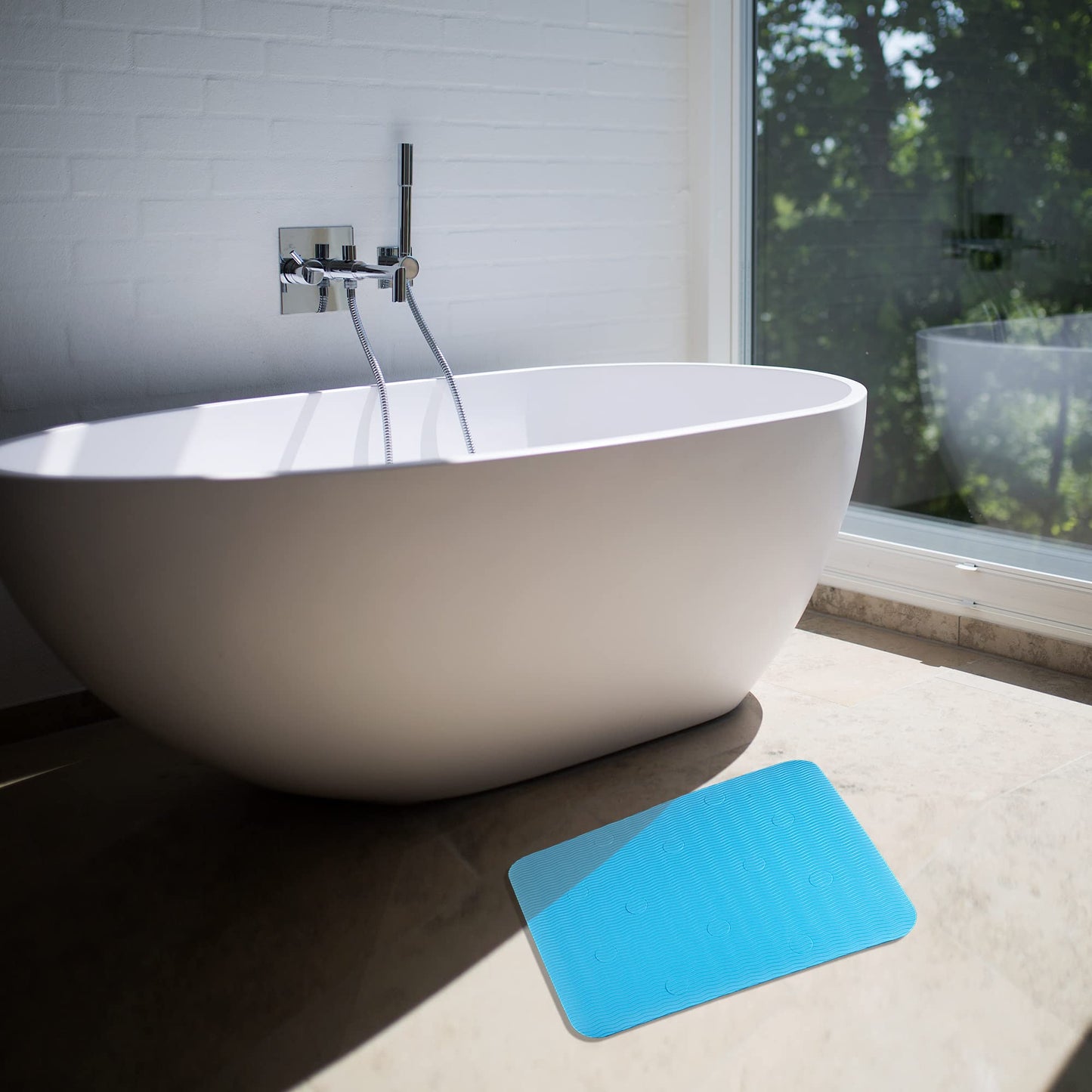 Waterproof Shower Chair Cushion Soft Foam Pad for Shower Seat Inside Bathroom, Non Slip Stripes Surface Bathtub Mat with Stickable Backing, Bath Rug Dry Quickly