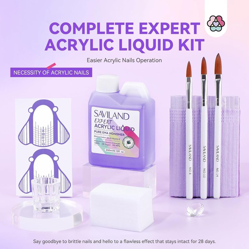 SAVILAND 8oz EMA Acrylic Liquid Monomer - Odorless Professional Nail Monomer Kit for Acrylics
