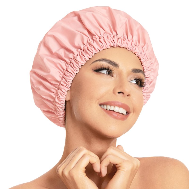 Coolmate Reusable Shower Cap for Women – Waterproof Shower Cap for Long or Thick Hair, Large Comfortable Fit with Soft Elastic, Durable Hair Cap for Shower, Bath & Hair Protection (Pink, Pack of 1)