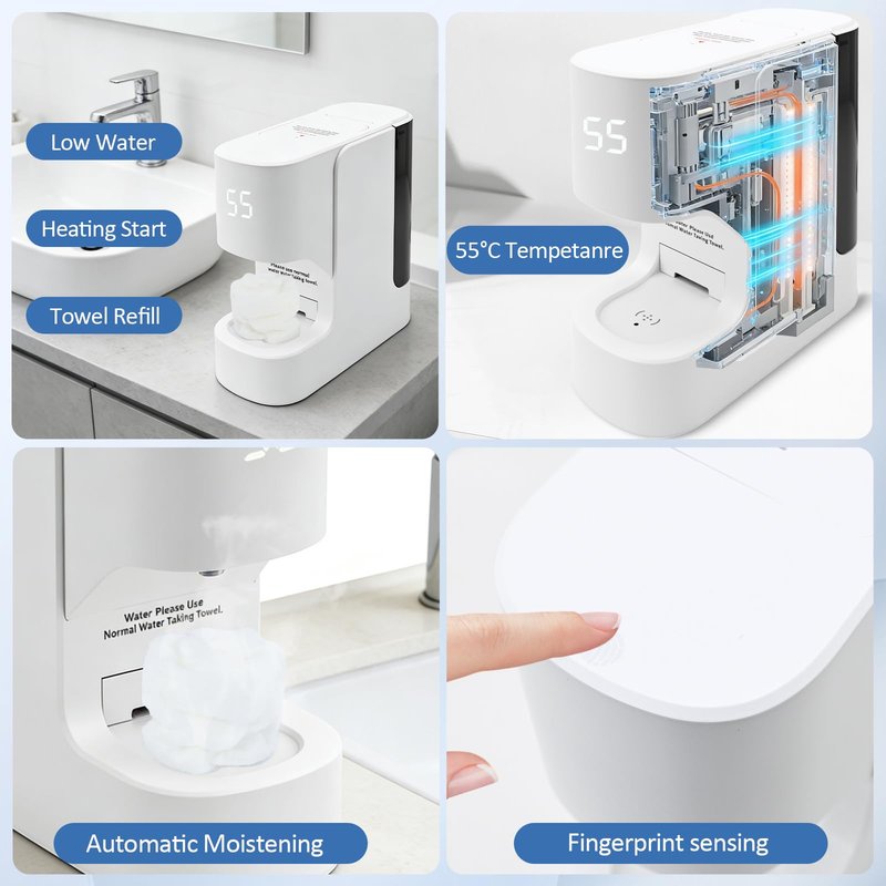 Hot Face Towel Warmer with Voice Alert - 5-Second Fast Heating & Automatic Dispenser, Constant 55°C (131°F) Temperature Control, Includes 20 Compressed Towels (Towel Machine)