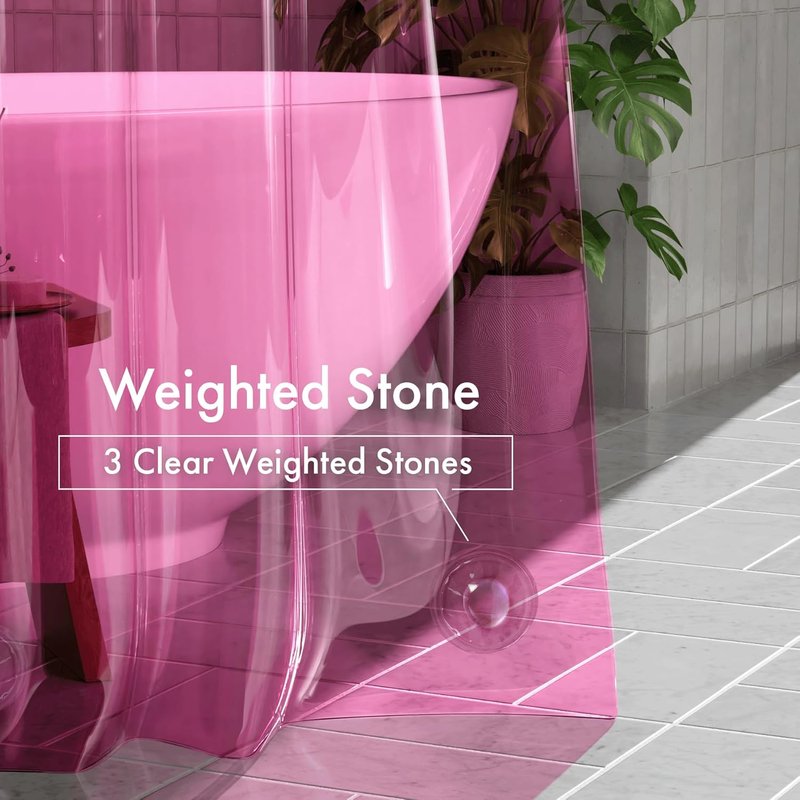 AmazerBath 100% EVA Shower Curtain Liner, 72 x 72 Inches Heavy Duty Shower Curtain and Liner 2-in-1 with 3 Clear Stones and 12 Brass Grommets, Color Block Soft Shower Liner - Clear & Bright Pink