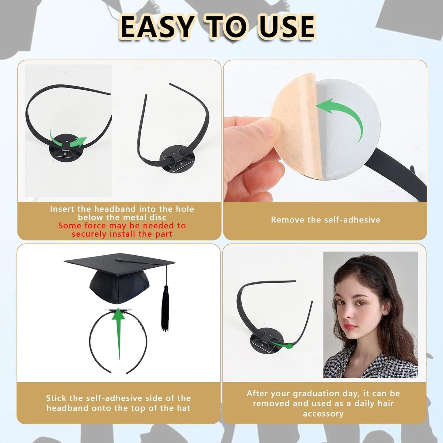 Tryly Graduation Cap Headband Insert - 2 Pack Anti-Slip Stabilizer for Eyeglasses | Perfect Graduation Gift