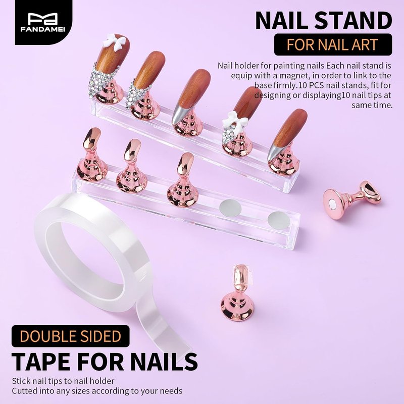 FANDAMEI Nail Art Tools Set - 15 PCS Acrylic Brushes, Dotting Tools & Nail Gems for Creative Designs