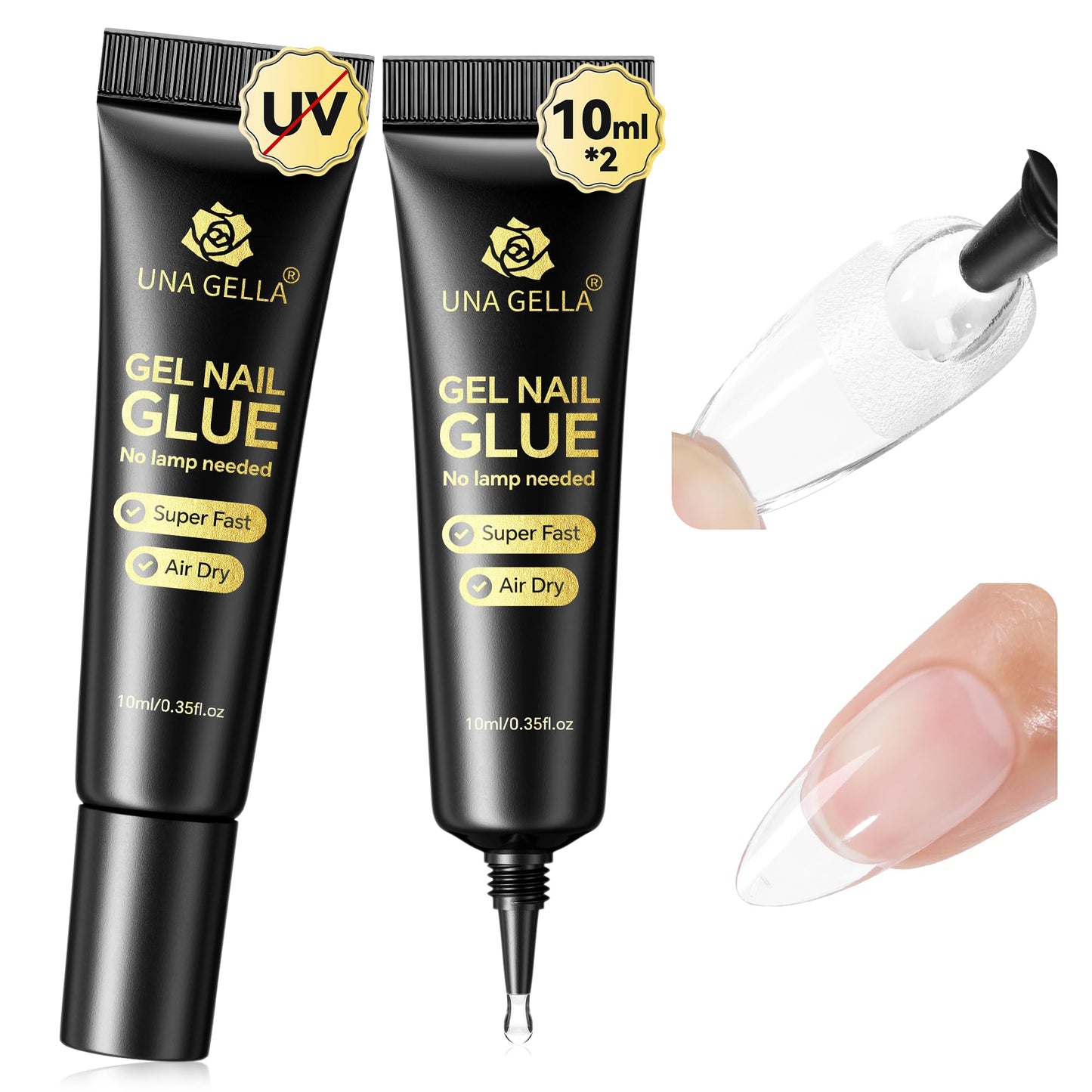 UNA GELLA Super Strong Nail Glue: 2Pcs*10ml Semi Solid Nail Glue for Press Ons No Lamp Needed 10s Quick Drying Solid Nail G lue Gel Upgraded for Acrylic Fake Nails Extension Long Lasting