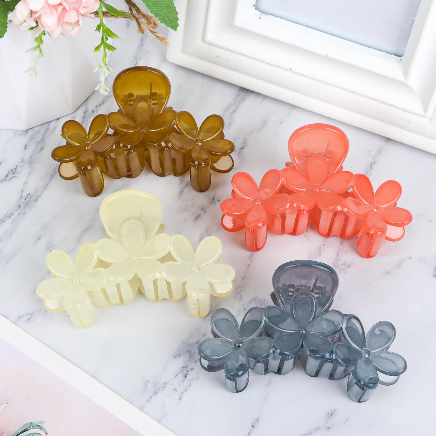 Amariver 4PCS Flower Hair Claw Clips for Women Middle Flower Hair Clips Non-slip Cute Claw Clips Flower Hair Clip for Thick Thin Hair Strong Hold Hair Claws Hair Accessories for Women Girls