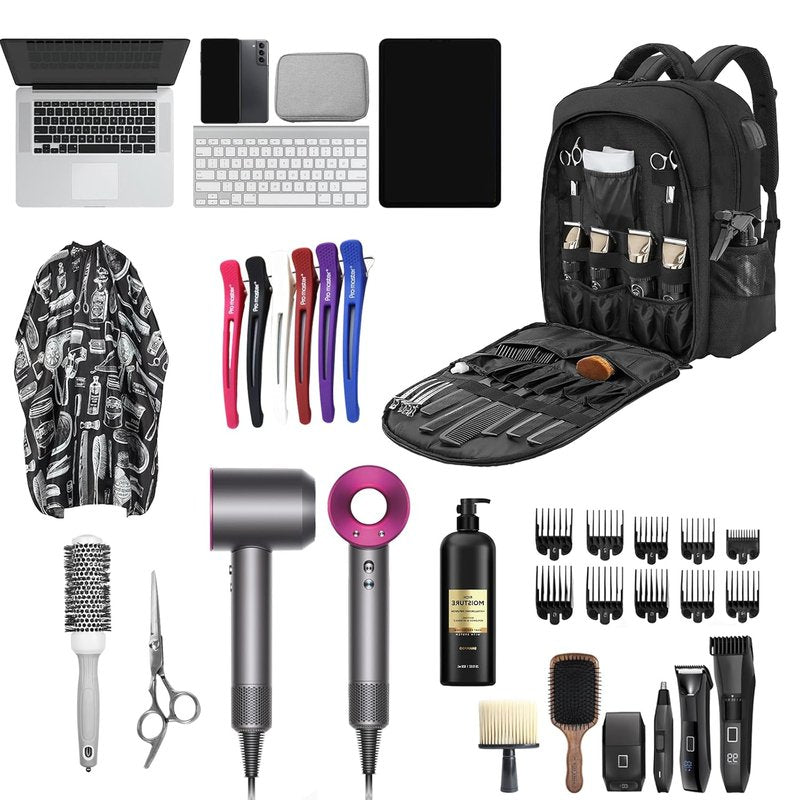 Portable Barber Supplies Bag - Travel Backpack Organizer for Clippers & Tools with USB Port | Ideal for Hairstylists