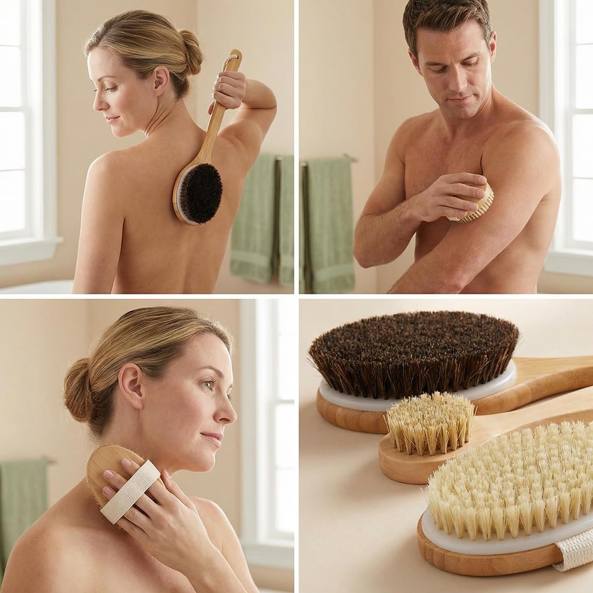 Morsafe 16.7" Long Handle Back Scrubber for Shower, Natural Bristle Exfoliating Body Brush for Hard-to-Reach Areas, Non-Slip Bath Tool for Elderly & Shoulder Pain Relief, Boar Bristle Face Brush