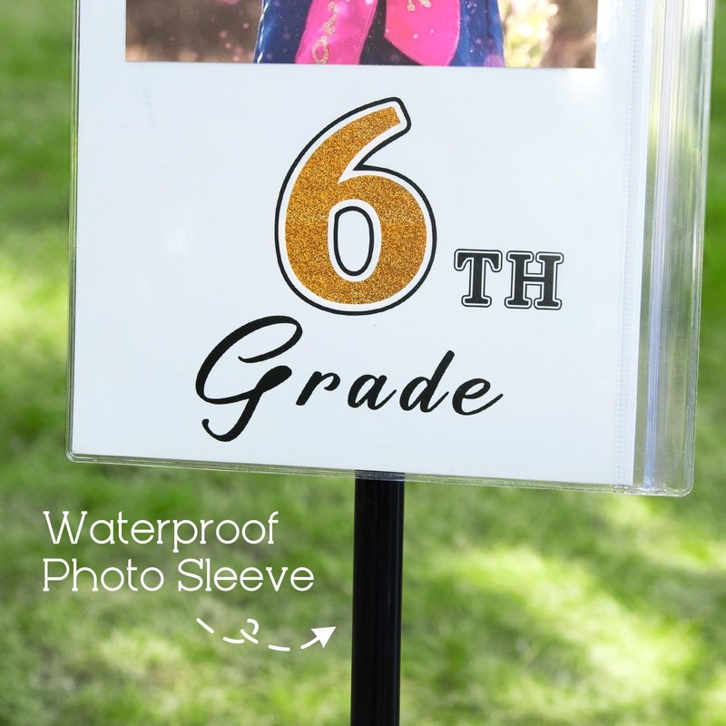 2026 Graduation Decorations - K-12 Yard Signs with Ground Stakes - Gold Graduation Decoration for Kindergarten High School Middle School - Class of 2026 Photo Lawn Sign for Party Supplies