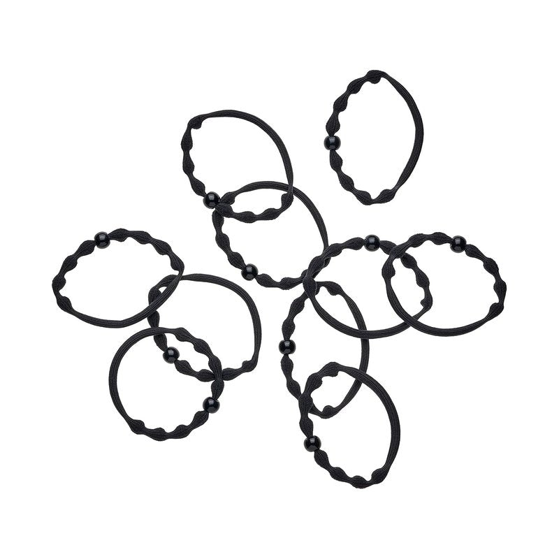 Ouchless Fine Hair Elastics - 10 Ct Black Damage-Free Bands | 3X Stronger, Retainable Shape, 16 Strand Core
