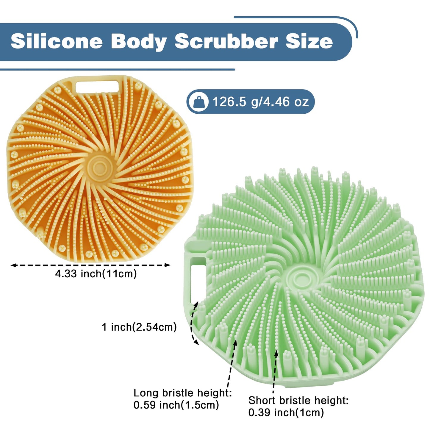 Silicone Body Scrubber, 2 PCS Exfoliating Body Scrubber, Silicone Loofah Bath Brush with Hand Strap, No-Slip Handheld Body Wash Brush Scrubber Shower Cleaning for All Skin Types (Yellow & Mint Green)