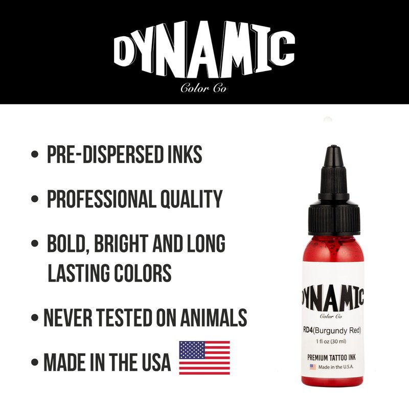 Dynamic Color Co- Burgundy Red Tattoo Ink, Made in USA, Sterilized, Vibrant, Since 1990, Not Tested on Animals, (1oz Bottle)
