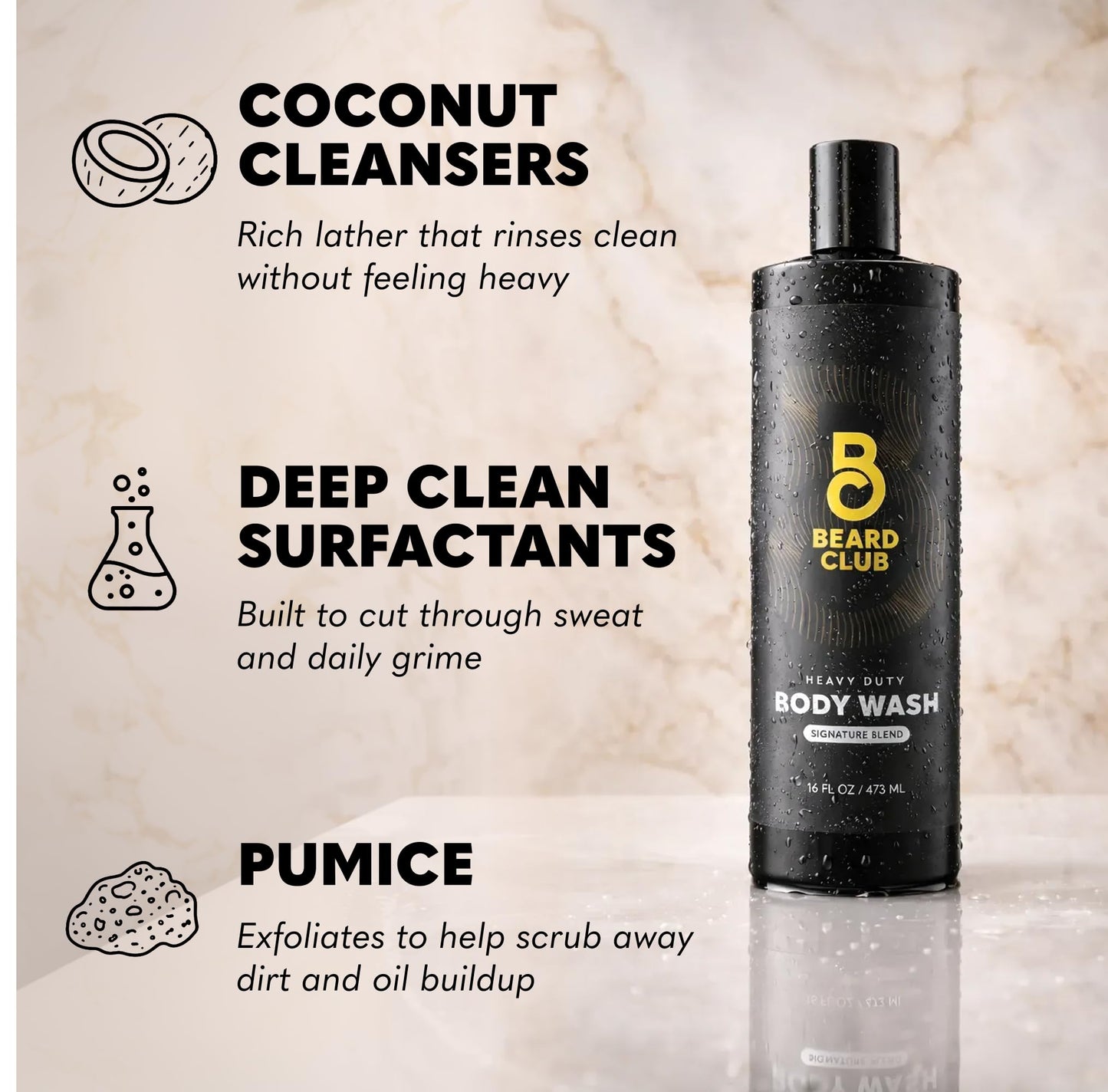 The Beard Club Mens Body Wash – Heavy Duty Shower Gel for Men with Exfoliating Clean, Rich Lather & Signature Scent – Men’s Body Wash for Deep Cleansing & Fresh Skin – 16 fl oz