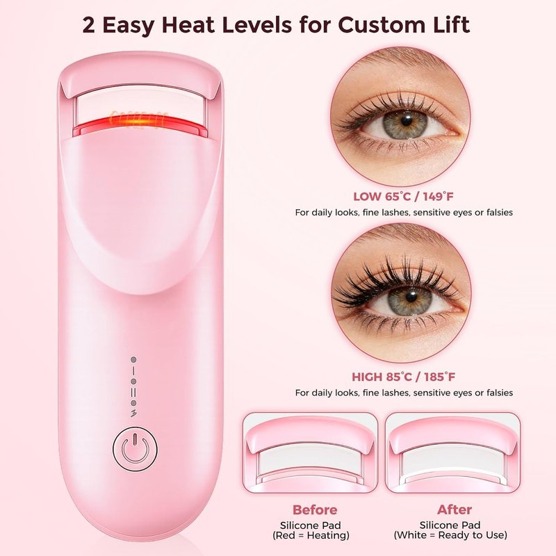 Skiennix Heated Eyelash Curler - Safe Anti-Burn Design with Upgraded Silicone Pad | 24H Natural C-Curl, USB-C Rechargeable