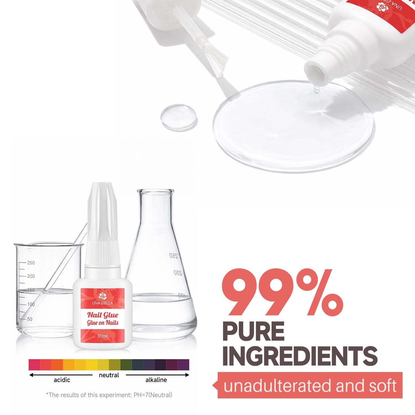 UNA GELLA Super Strong Nail Glue for Nail Tips Acrylic Nails Press On Nails Nail Bond Brush On Long Lasting Nail Glue for Broken Nails Repair Fake Nails Tips Nail Adhesive Bond 10ml/0.33oz