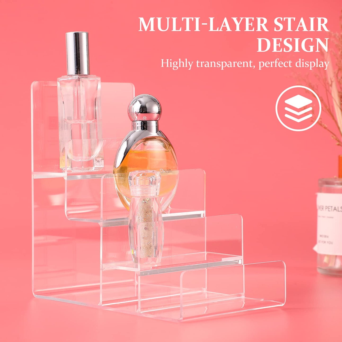 Cabilock 4-Tier Clear Acrylic Display Riser, Sturdy Tiered Organizer for Perfume Makeup Jewelry, Desktop/Retail Counter Display Stand for Home & Vendor