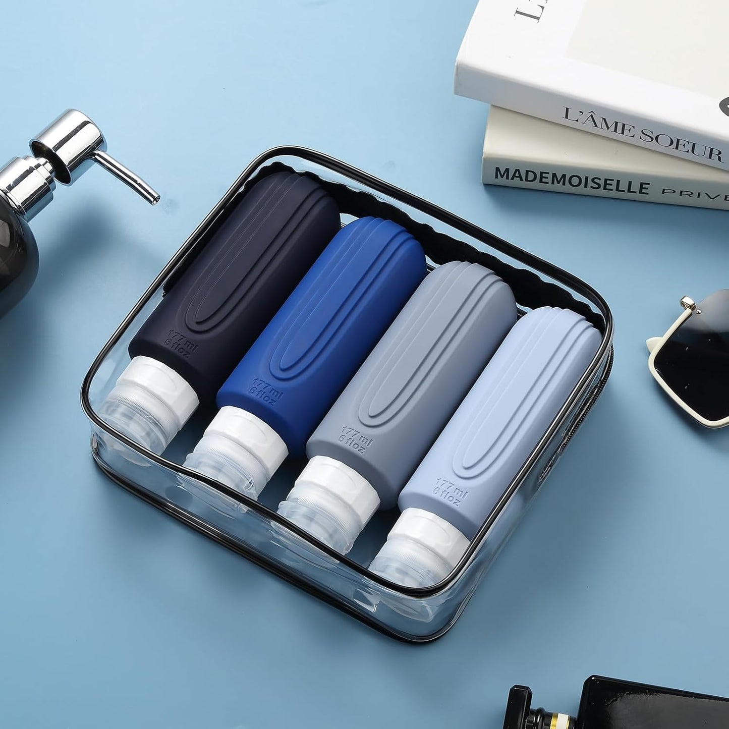Travel Bottles for Toiletries - 6oz BPA-Free Leak-Proof Containers | Refillable Liquid Travel Accessories Set (4 Pack)