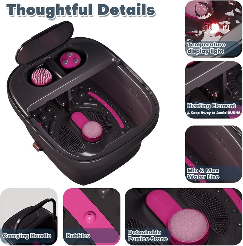 Skiennix Collapsible Foot Bath - Heated Spa Massager with Remote Control & 3 Pedicure Attachments