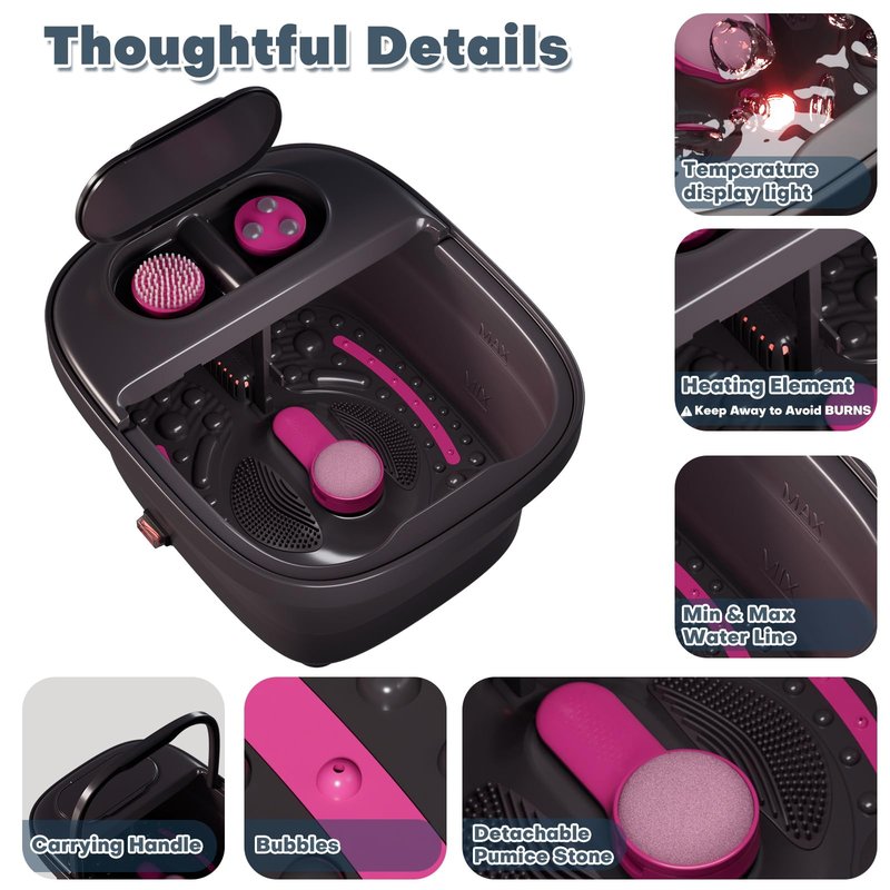 Aqvesane Collapsible Foot Bath, Foot Spa Bath Massager with Heat, Bubble, Remote Control, Temperature Control, 3 Pedicure Attachments, Feet Soaking Tub for Stress Relief