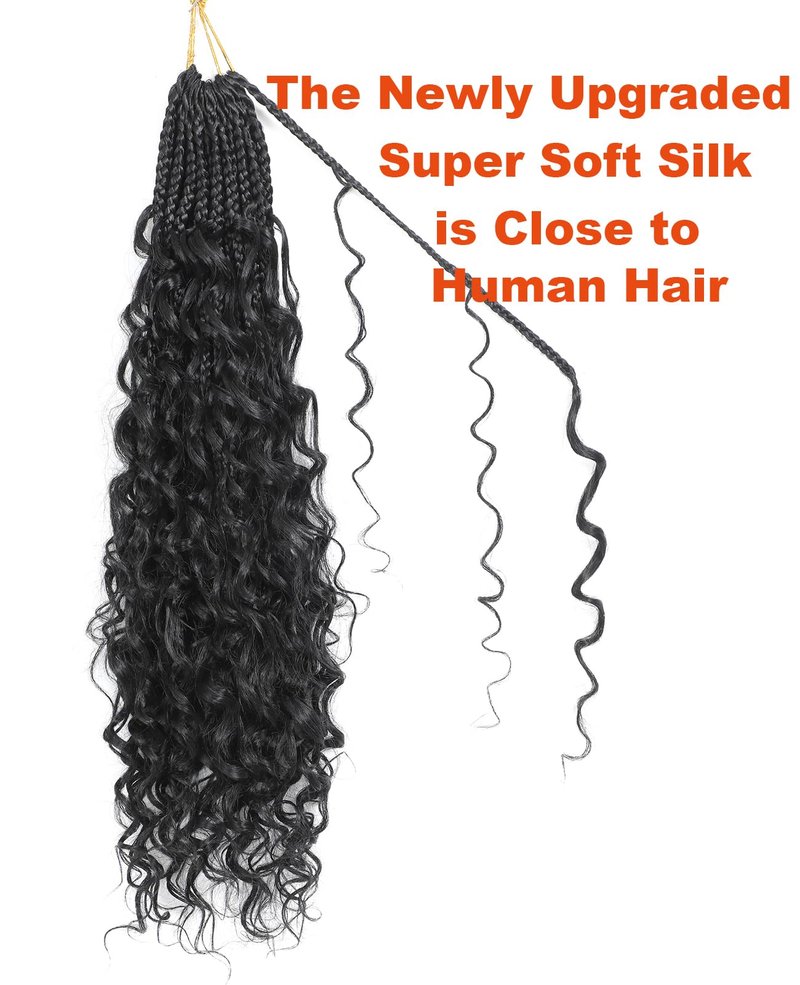 Pintress Goddess Box Braids Crochet Hair 18 Inch 8 Packs Boho Crochet Braids with Curly Ends Pre-looped Synthetic Hair Extensions 3X Crochet Braids Hair for Women (18inch,1B#)