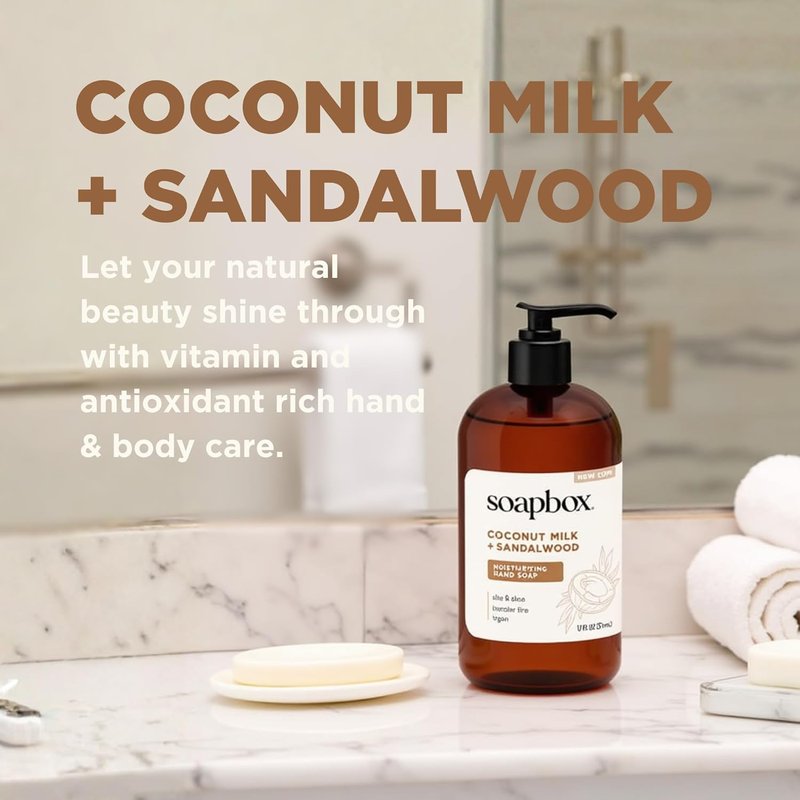 Coconut Milk & Sandalwood Liquid Hand Soap - Moisturizing Cleanser | Gentle, Clean Ingredients - 3 Pack
