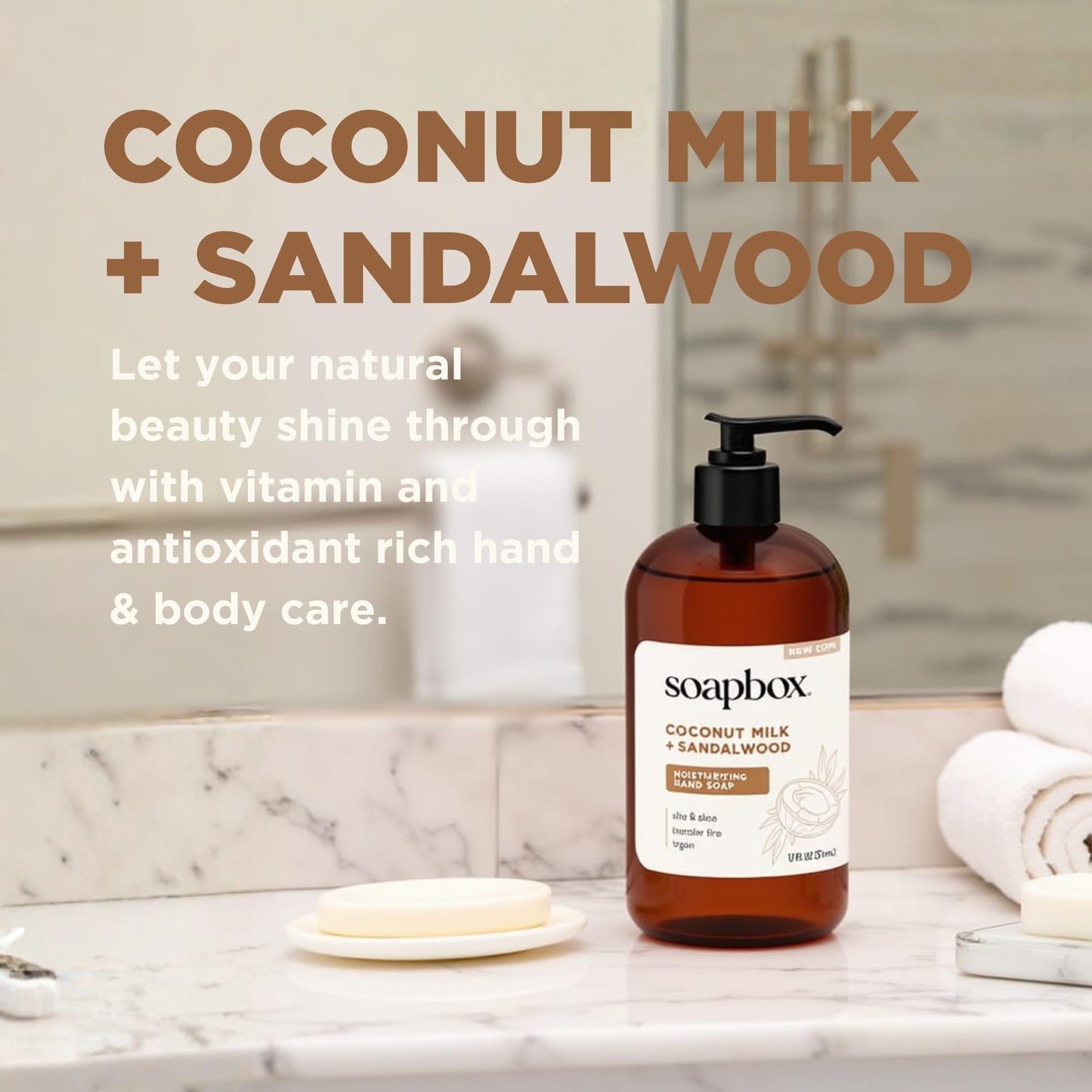 Soapbox Coconut Milk & Sandalwood Liquid Hand Soap, Moisturizing Hand Wash - Gentle Cleanser for Hands - Clean Ingredients Free of Harsh Chemicals, Sulfates, Parabens & Silicones - 3 Pack