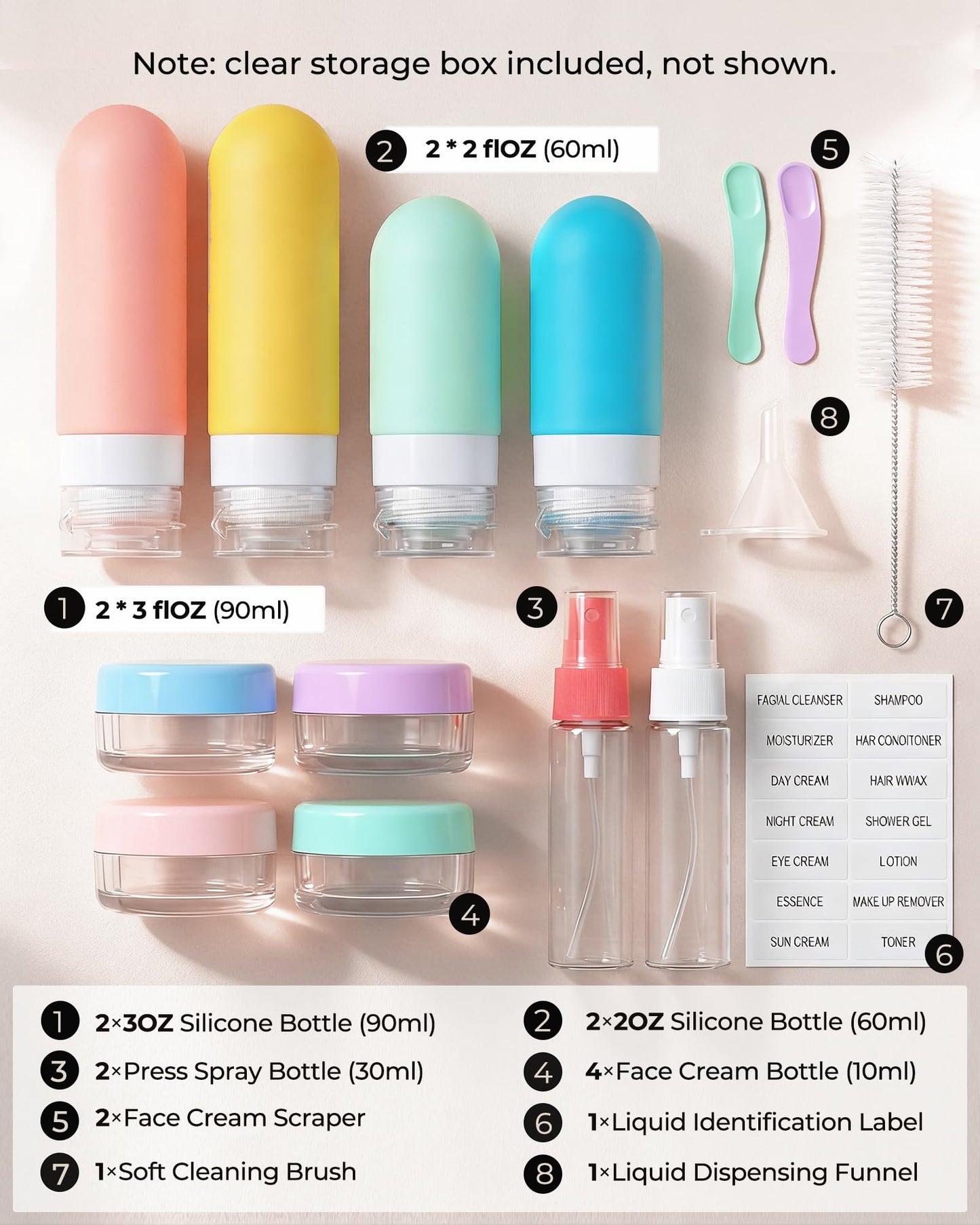 Tonater 17 Pack Travel Bottles for Toiletries, TSA Approved Leak Proof Silicone Travel Containers for Toiletries with Label-Dopamine Color
