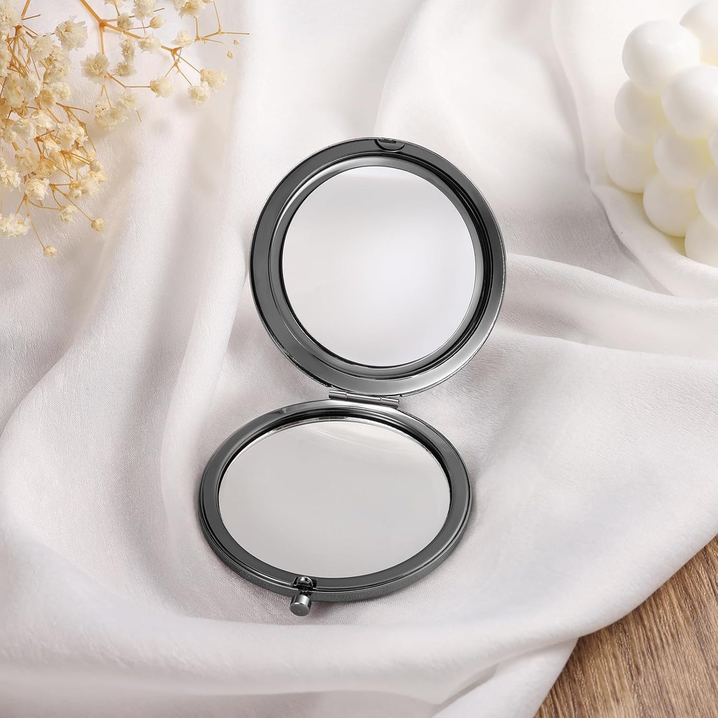 Skiennix Personalized Compact Mirror - Custom Birthflower Travel Makeup Mirror for Women | Black