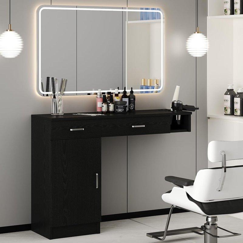 4ever2buy Salon Station - Black Wall-Mount Hair Stylist Organizer with 3 Dryer Holders | Ideal for Salons & Barbershops