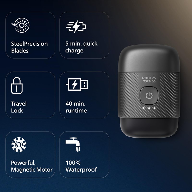 Philips Norelco Shaver 500 Series - Compact Electric Shaver, Lift & Cut System, SteelPrecision Blades, 3D Floating Heads, Wet & Dry Shave, Travel Case, Travel Lock, Magnetic Cap, Model S591/94