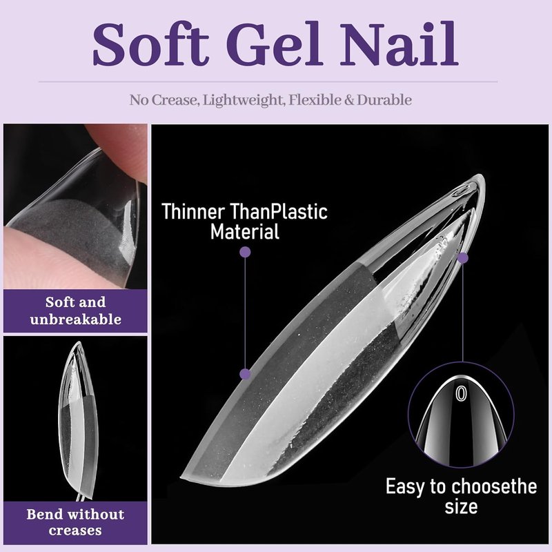 Almond Nail Tips - 480pcs Clear Fake Nails for DIY Nail Extensions | Short & Medium Sizes